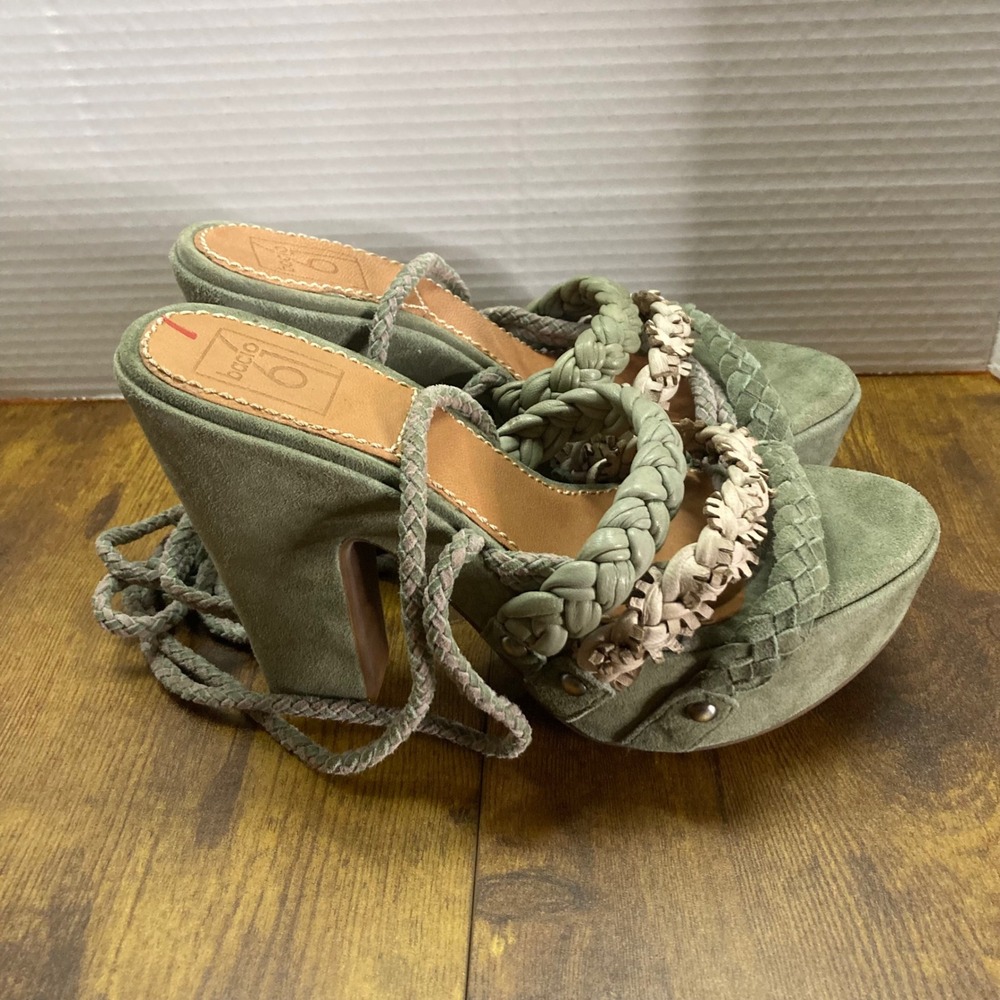 Bacio 61 Women Olive Green Suede Braided Lace Up Wedge Platform Heels Sandal 6.5 - Picture 3 of 8